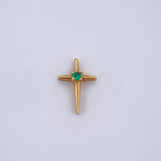 Dije Cruz 0.6gr / 1.3cm / Esmeralda 01 Pts Oro Amarillo 18K (Joya) &