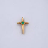 Dije Cruz 0.6gr / 1.3cm / Esmeralda 01 Pts Oro Amarillo 18K (Joya) &