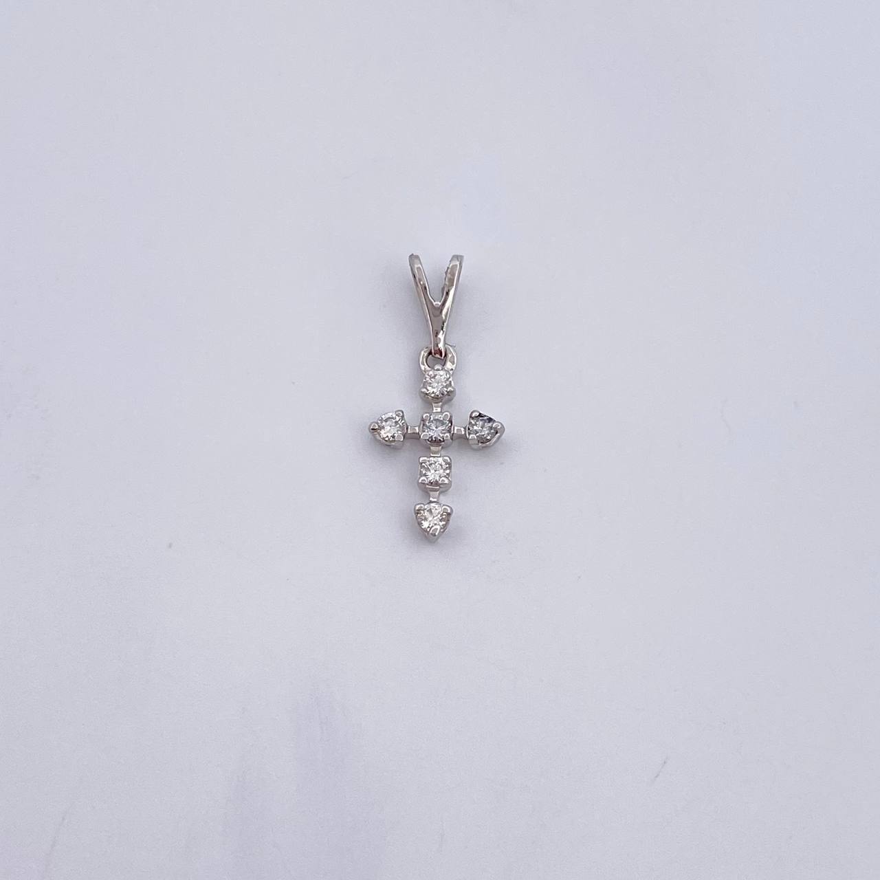 Dije Cruz 0.35gr / 1.5cm / Diamantes 08 Pts Oro Blanco 18K (Joya) &