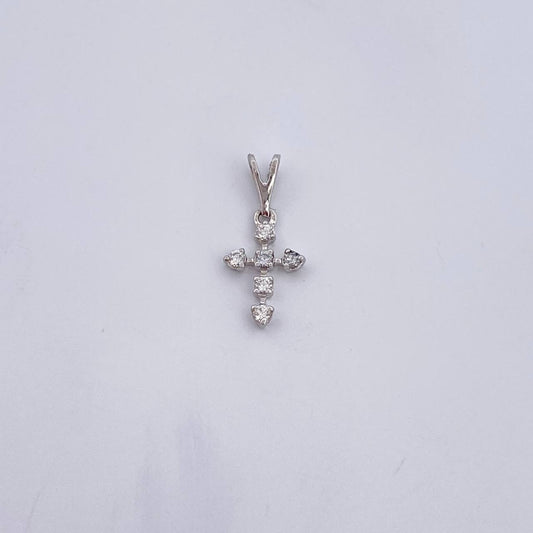 Dije Cruz 0.35gr / 1.5cm / Diamantes 08 Pts Oro Blanco 18K (Joya) &