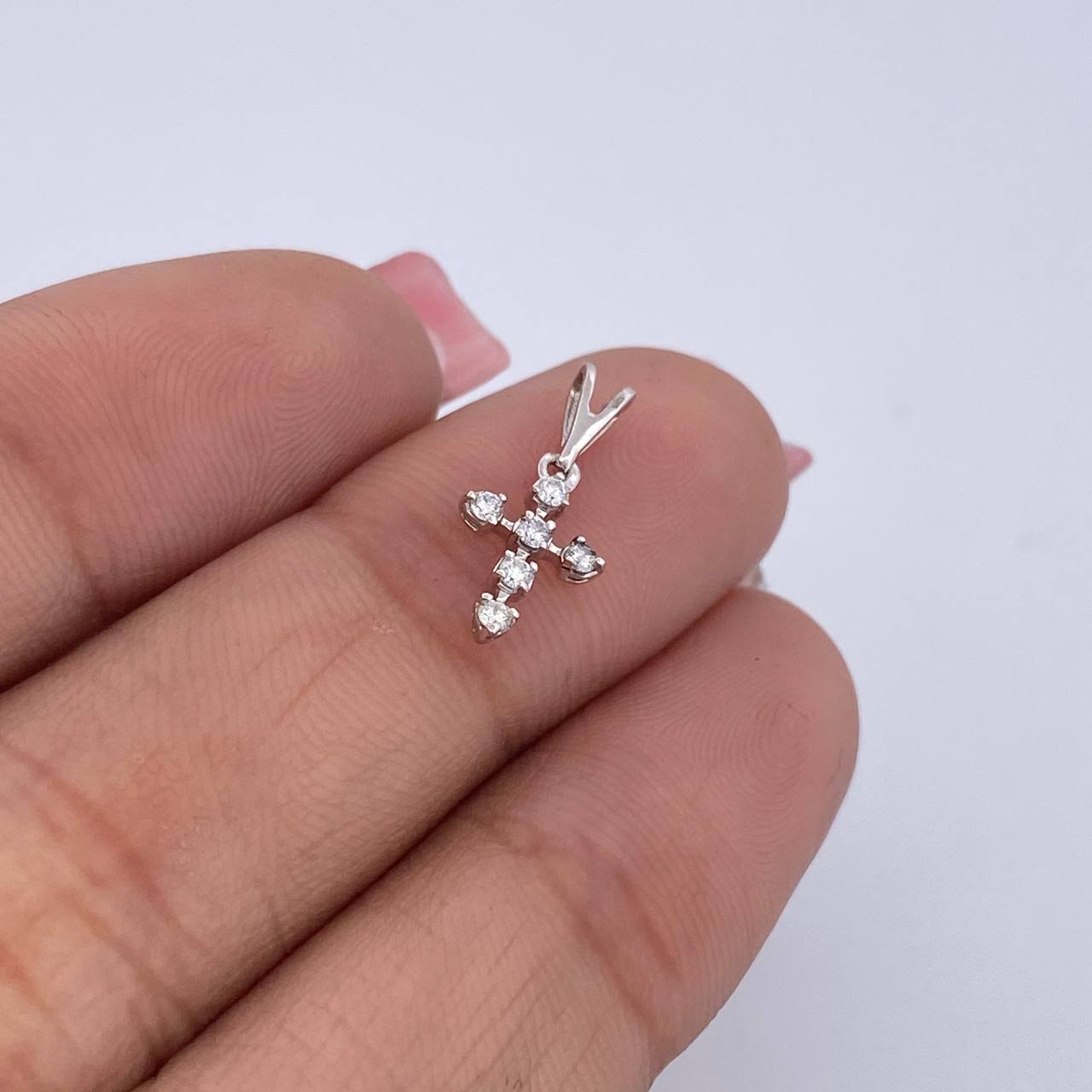 Dije Cruz 0.35gr / 1.5cm / Diamantes 08 Pts Oro Blanco 18K (Joya) &