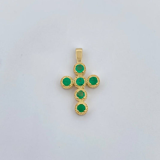 Dije Cruz Tupida 1.5gr / 2.3cm / Esmeraldas 60 Pts Oro Amarillo 18K (Joya) &