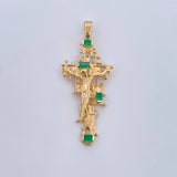 Dije Cruz Cristo  6.45gr / 5cm / Esmeraldas 25 Pts Oro Amarillo 18K (Joya) &