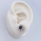 Stud Earrings Flower 3.95gr / Sapphires 0.44 Diamonds 16 Pts 18K White Gold (Jewel) &