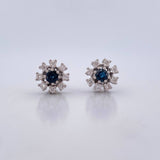 Stud Earrings Flower 3.95gr / Sapphires 0.44 Diamonds 16 Pts 18K White Gold (Jewel) &