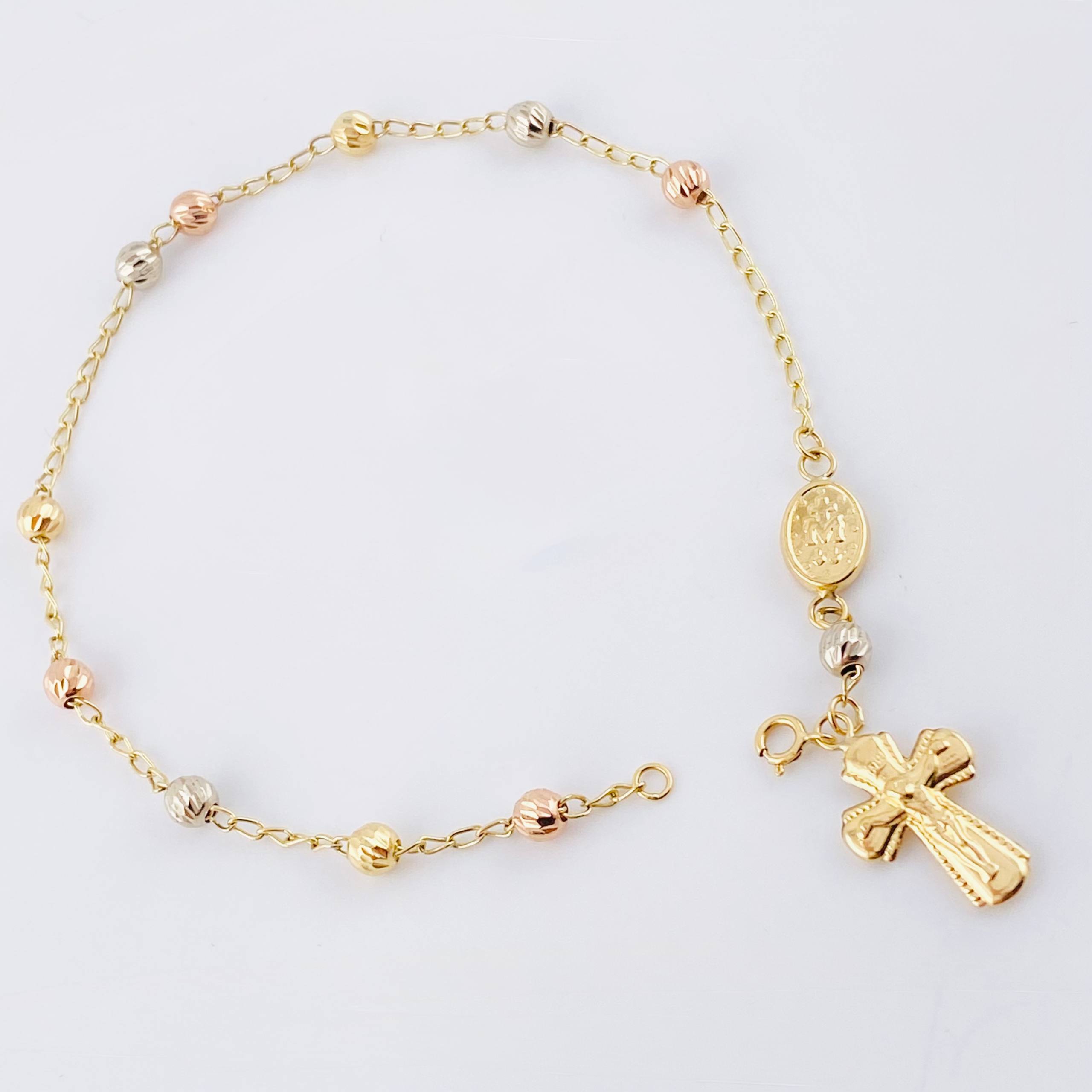 Bracelet Rosary Miraculous Virgin Diamond Cut 2.7gr / 7 1/4 in / 4mm Three Golds 18K ©