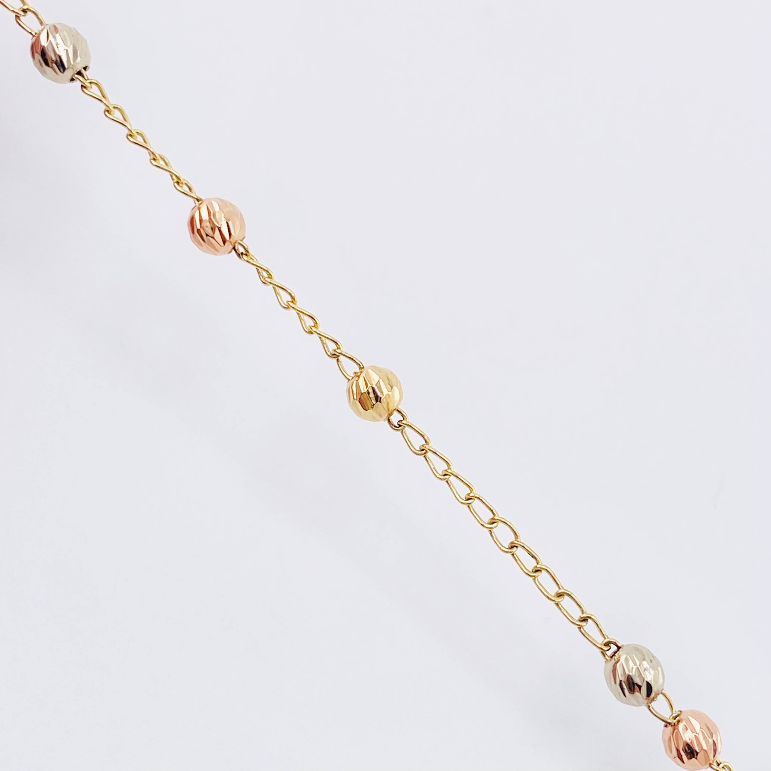 Bracelet Rosary Miraculous Virgin Diamond Cut 2.7gr / 7 1/4 in / 4mm Three Golds 18K ©