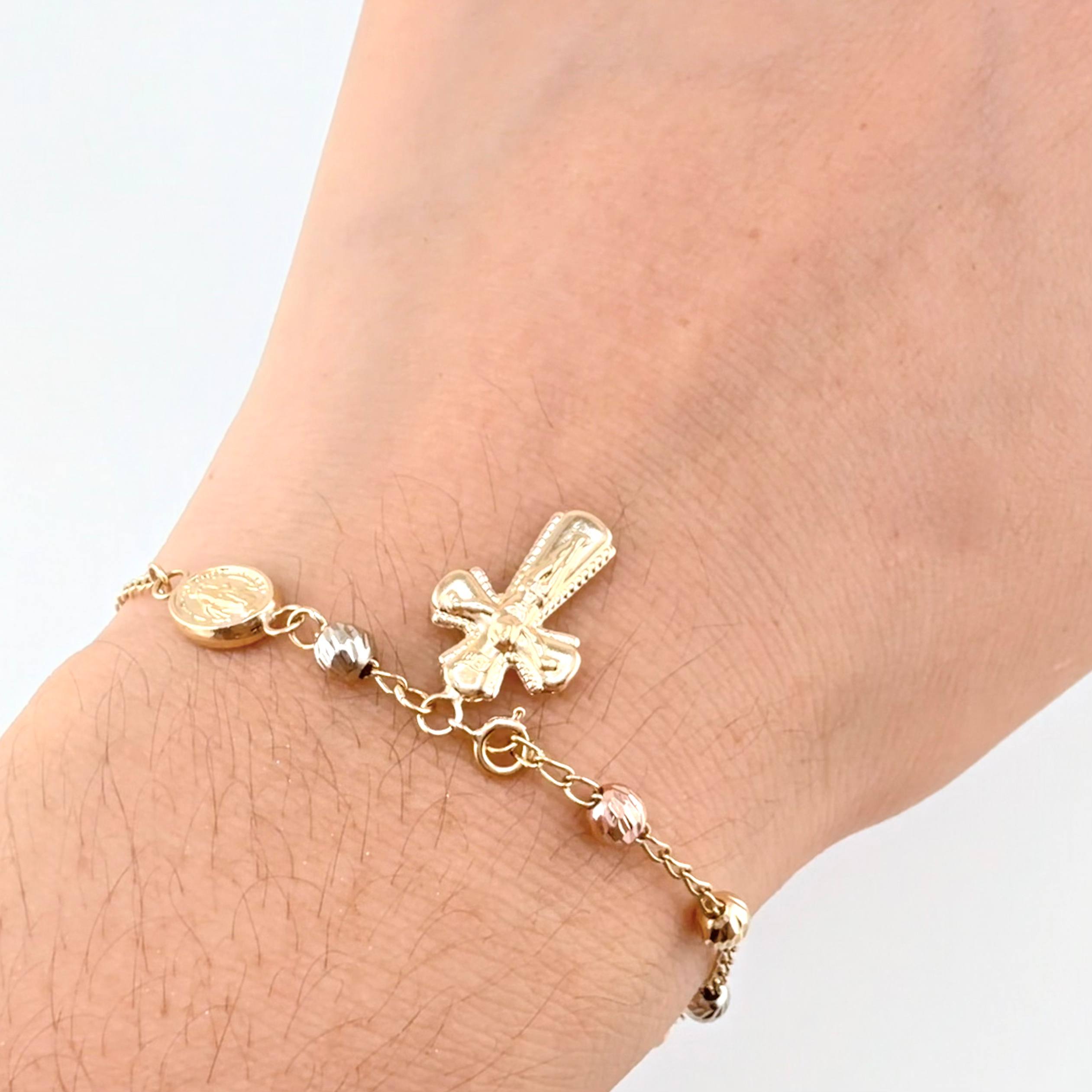 Bracelet Rosary Miraculous Virgin Diamond Cut 2.7gr / 7 1/4 in / 4mm Three Golds 18K ©
