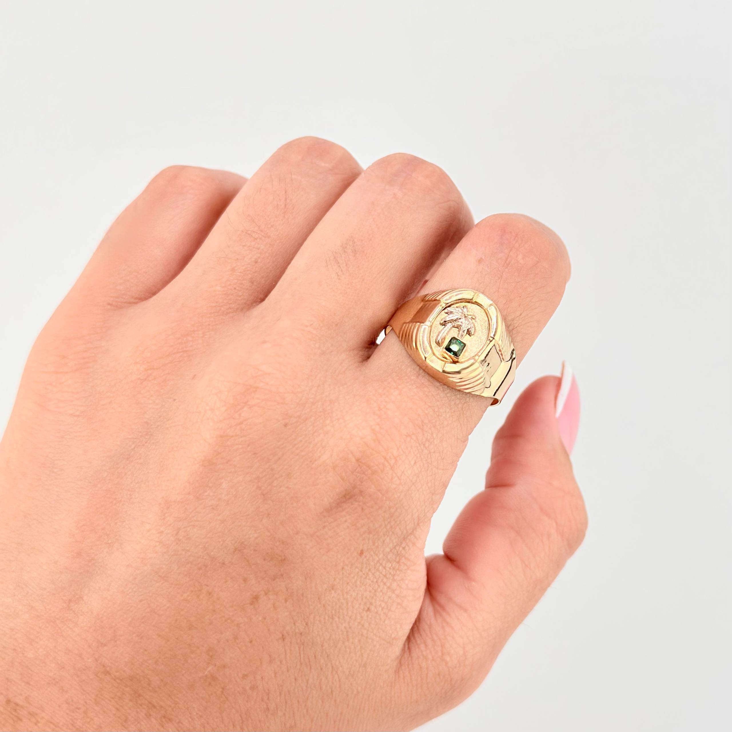 Circular Palm Tree Frame Ring 3.65gr / T11 1/2 / Yellow Gold 18K
