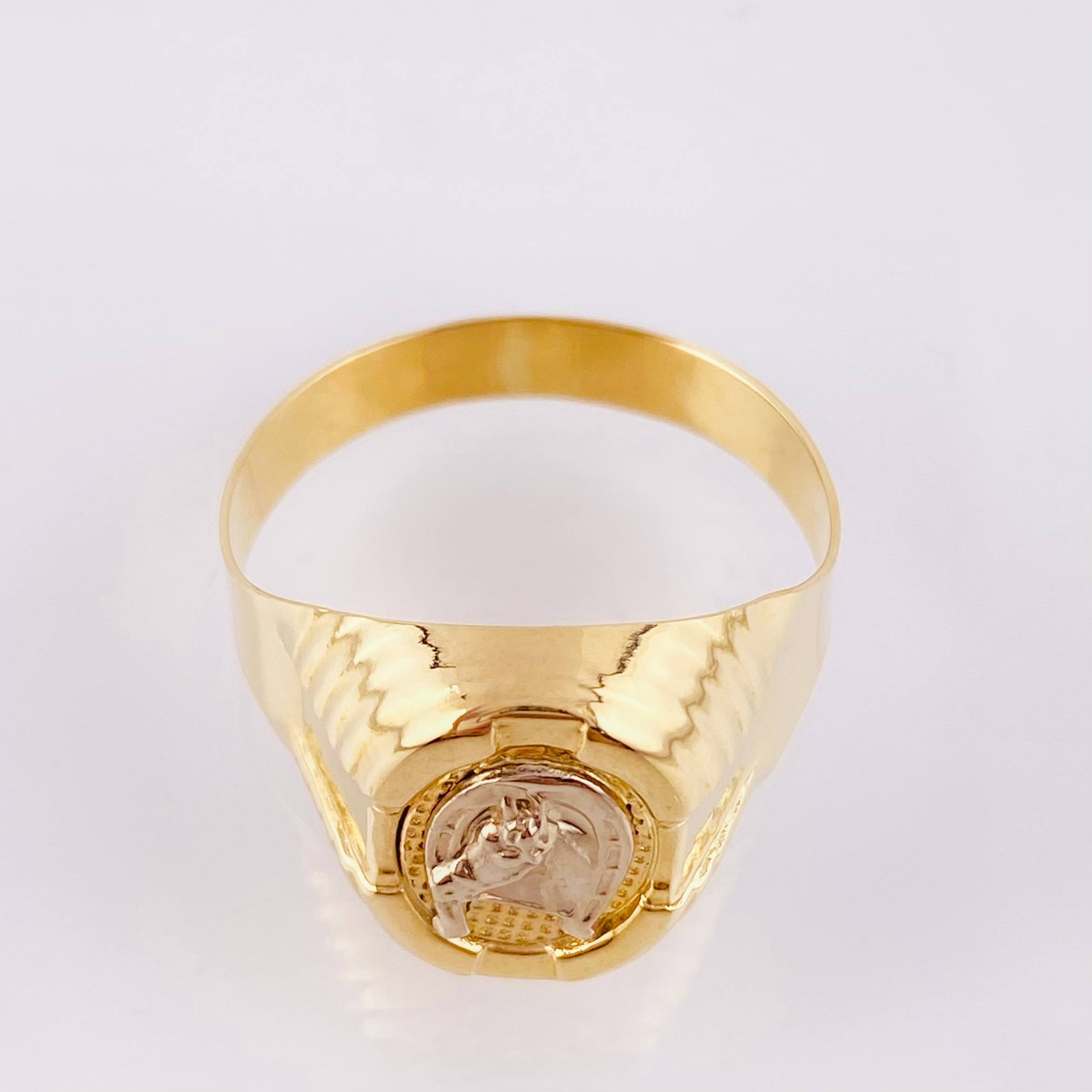 Anillo Marco Circular Herradura Caballo 3.8gr / T11 / Dos Oros Amarillo Blanco 18K