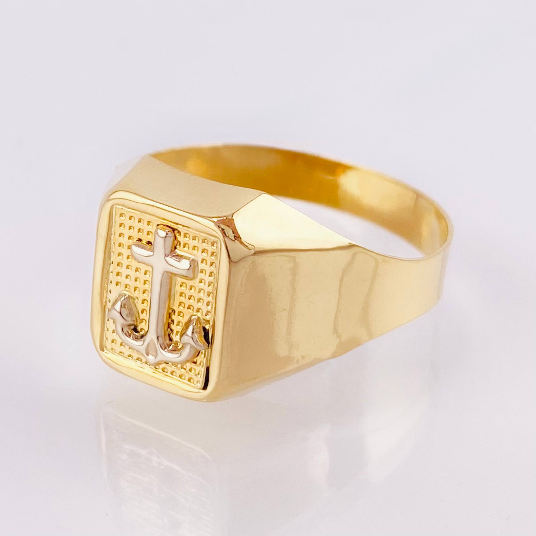 Anillo Marco Ancla 3.5gr / T11 1/4 / Dos Oros Amarillo Blanco 18K *