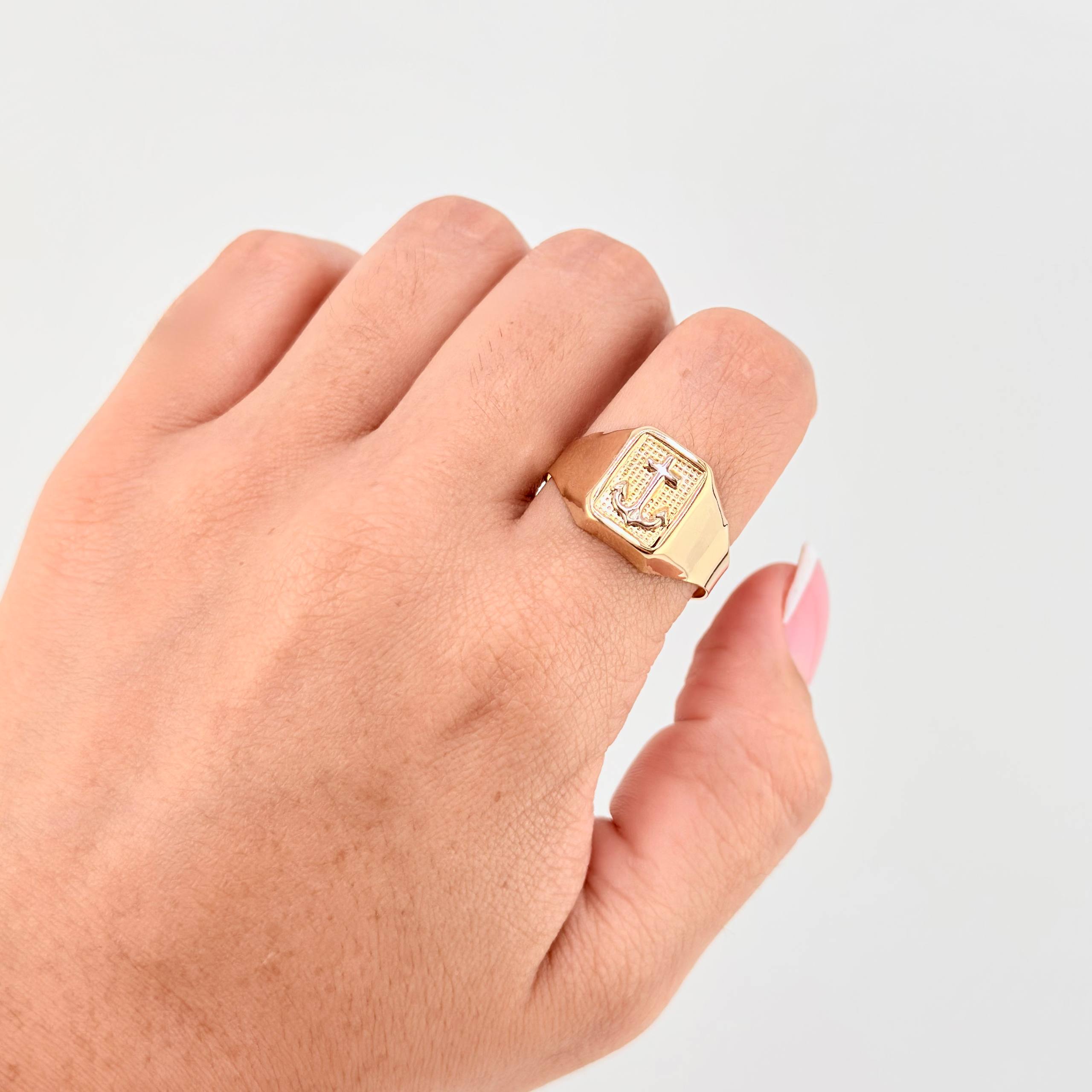 Anillo Marco Ancla 3.5gr / T11 1/4 / Dos Oros Amarillo Blanco 18K *