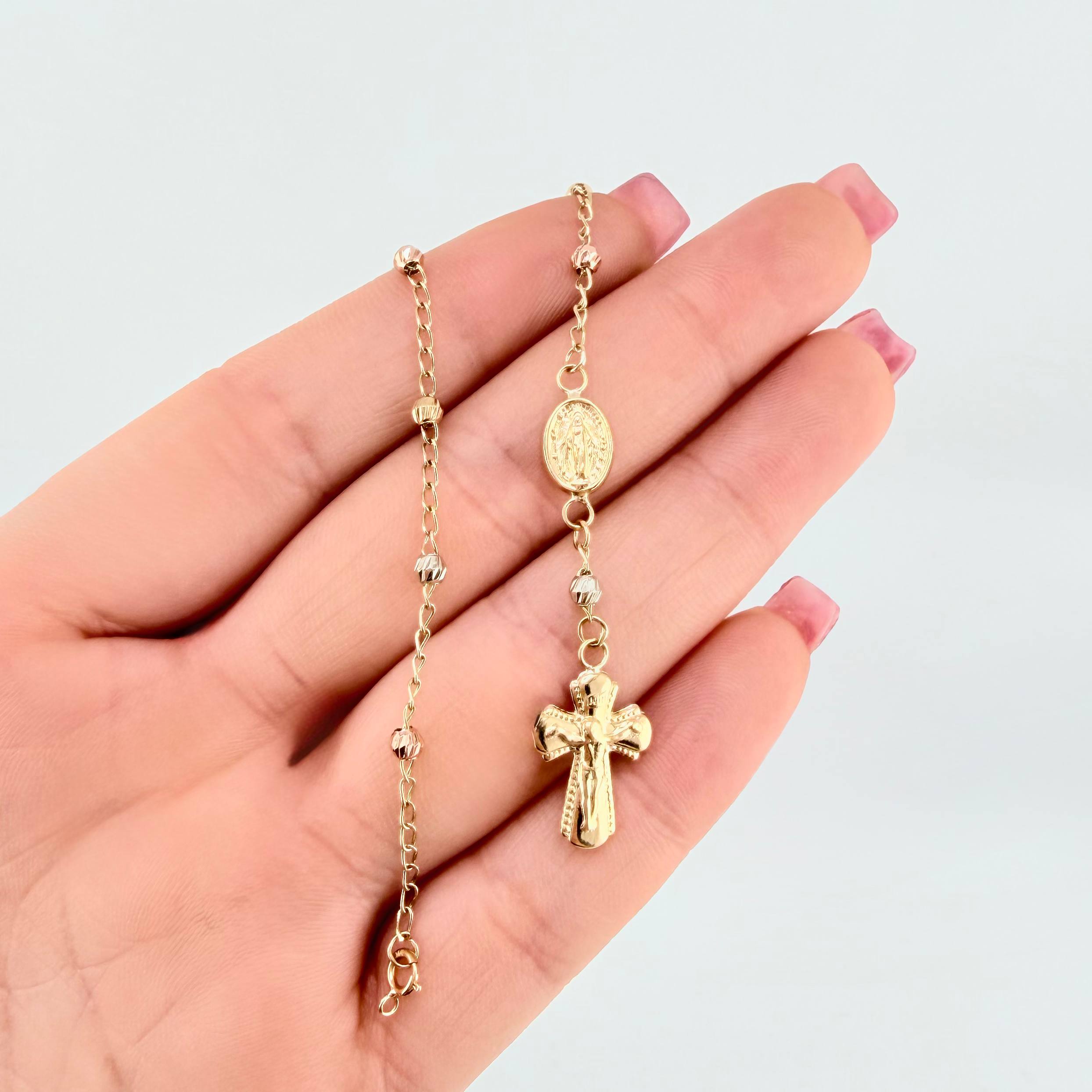 Miraculous Virgin Rosary Bracelet 2.4gr / 7 in / 3mm Three Golds 18K