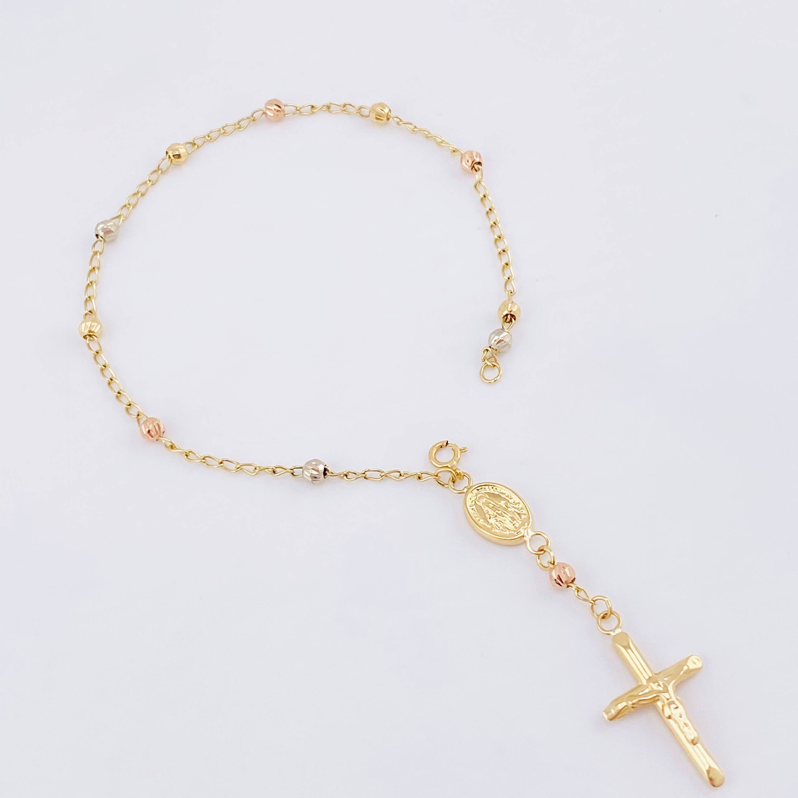 Denario Bracelet Miraculous Virgin 2.3gr / 6 1/2 in / 3mm Three Golds 18K *