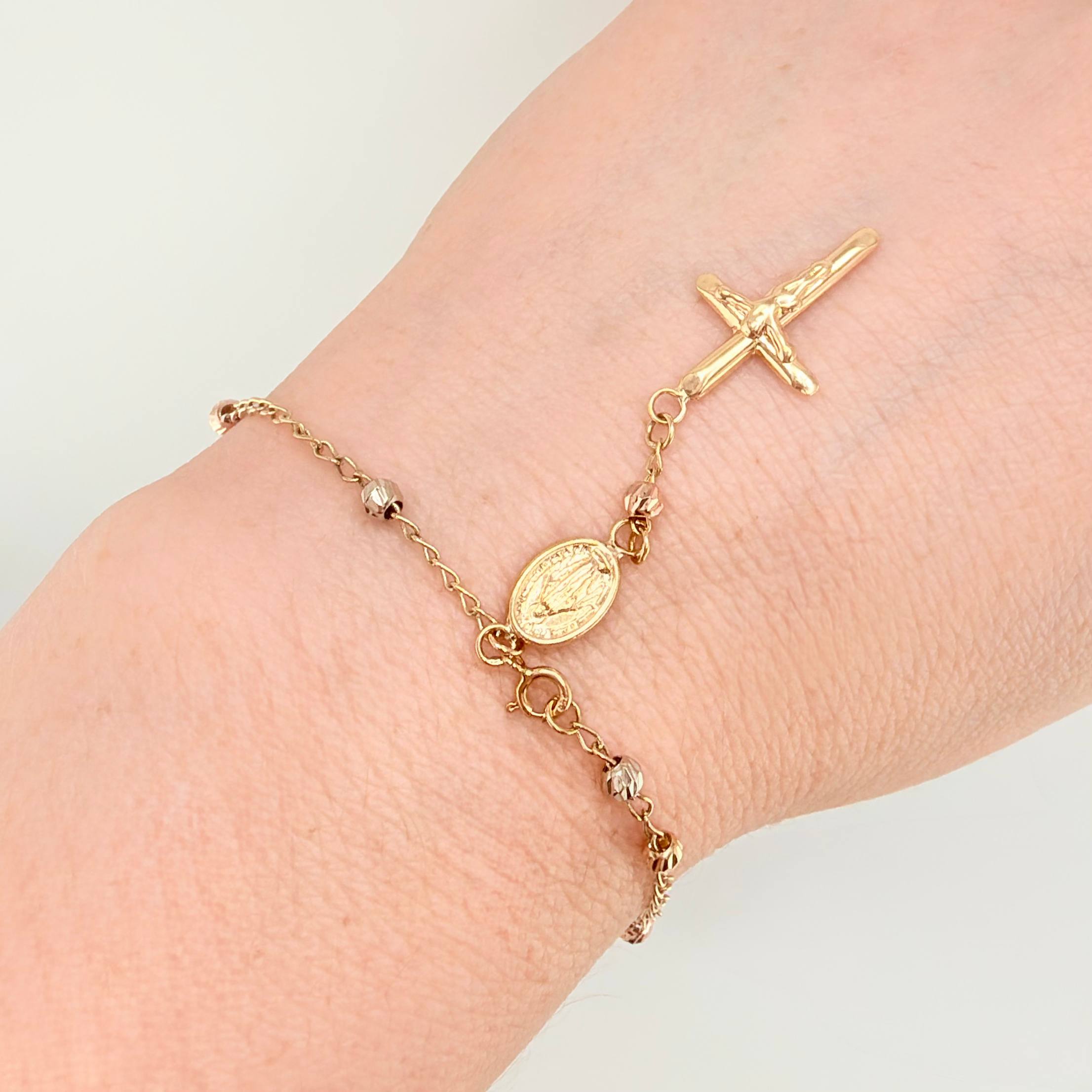 Denario Bracelet Miraculous Virgin 2.3gr / 6 1/2 in / 3mm Three Golds 18K *