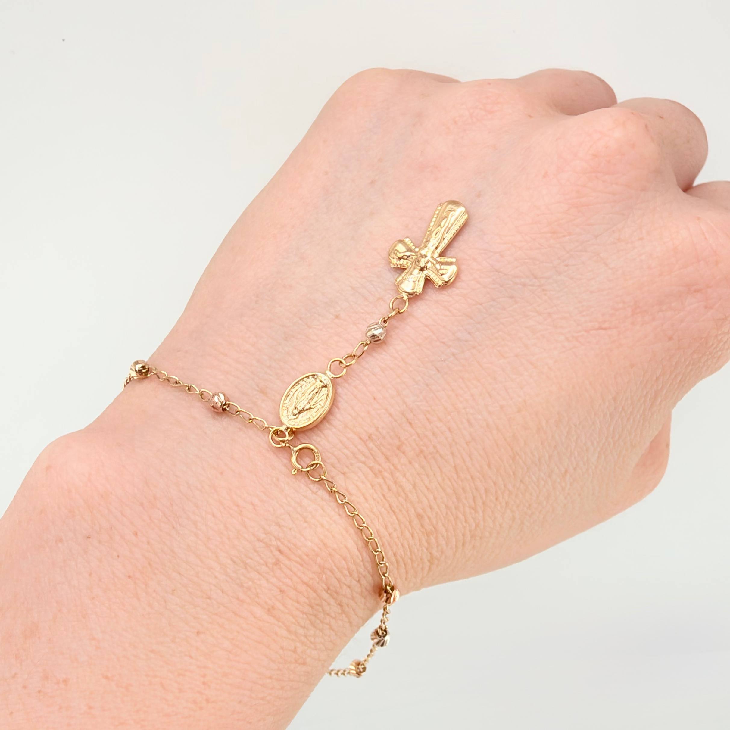 Miraculous Virgin Rosary Bracelet 2.4gr / 7 in / 3mm Three Golds 18K