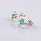 Stud Earrings Flowered Emerald 40pts 1.15g / in / 7.2mm Silver 950