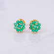Stud Earrings Flower Eight Petals Emeralds 1Qts 1.75g / in / 7.3mm Yellow Gold 18K