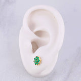 Stud Earrings Flower Eight Petals Emeralds 40pts 1.4g / in / 6.6mm Yellow Gold 18K