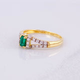 Belt Solitaire Ring Emerald 23pts Diamonds 10pts 2.7g / T7 1/4 Yellow Gold 18K