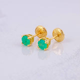 Stud Earrings Four Claws Emerald 30pts 0.9g / in / 4.2mm Yellow Gold 18K