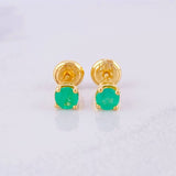 Stud Earrings Four Claws Emerald 15pts 0.45g / in / 3.3mm Yellow Gold 18K