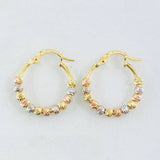 Diamond Cut Hoop Earrings Beads 1.8 g / 3/4 in Three Golds 18K