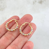 Diamond Cut Hoop Earrings Beads 1.8 g / 3/4 in Three Golds 18K