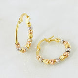 Diamond Cut Hoop Earrings Beads 1.8 g / 3/4 in Three Golds 18K