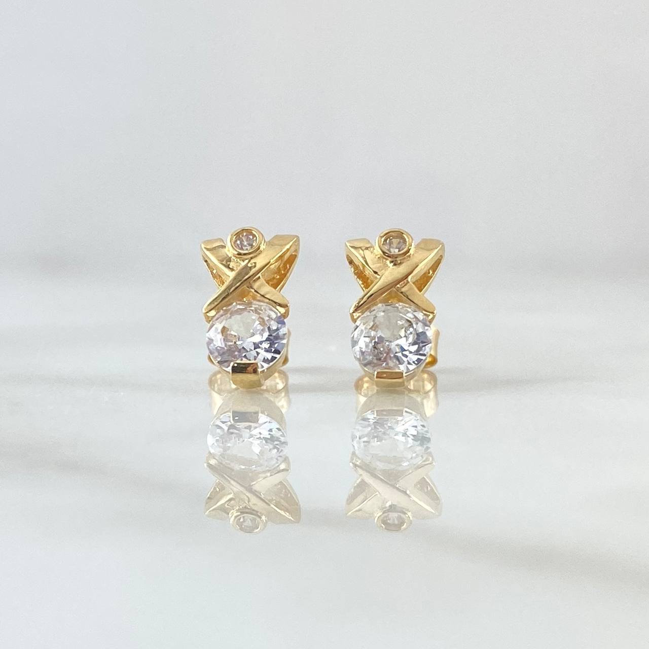 Stud Earrings Crossed Delta 2.3gr / 1.1cm / Lobster Claw Butterfly White Zirconia 18K Yellow Gold ©
