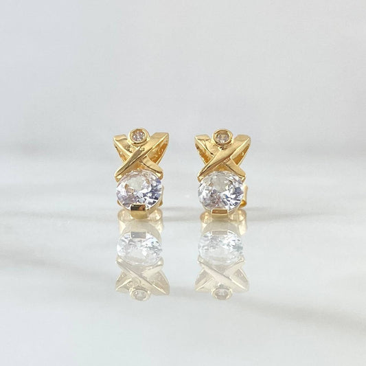 Stud Earrings Crossed Delta 2.3gr / 1.1cm / Lobster Claw Butterfly White Zirconia 18K Yellow Gold ©