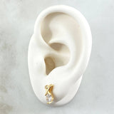 Stud Earrings Crossed Delta 2.3gr / 1.1cm / Lobster Claw Butterfly White Zirconia 18K Yellow Gold ©
