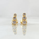 Stud Earrings Triple Row Double Bevel 1.65gr / 1cm / Lobster Claw Butterfly White Zirconia 18K Yellow Gold ©