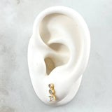 Stud Earrings Triple Row Double Bevel 1.65gr / 1cm / Lobster Claw Butterfly White Zirconia 18K Yellow Gold ©