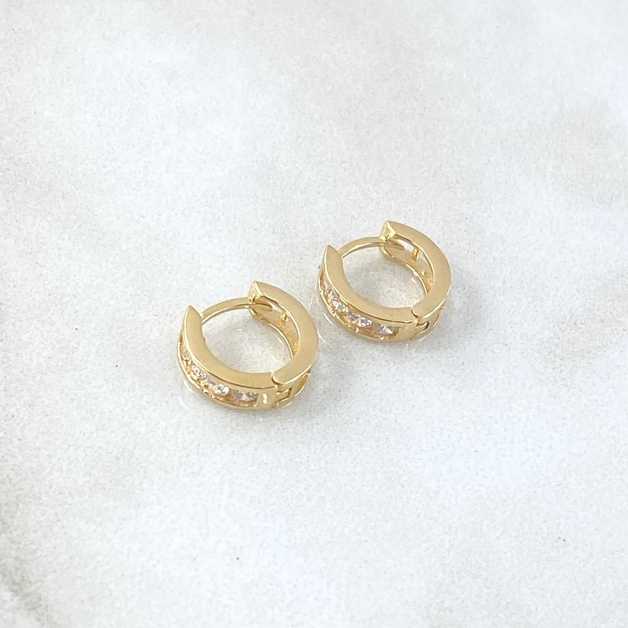 Candongas Carril Basteado Segmentado 1.9gr / 1cm / Circones Blancos Oro Amarillo 18K ©