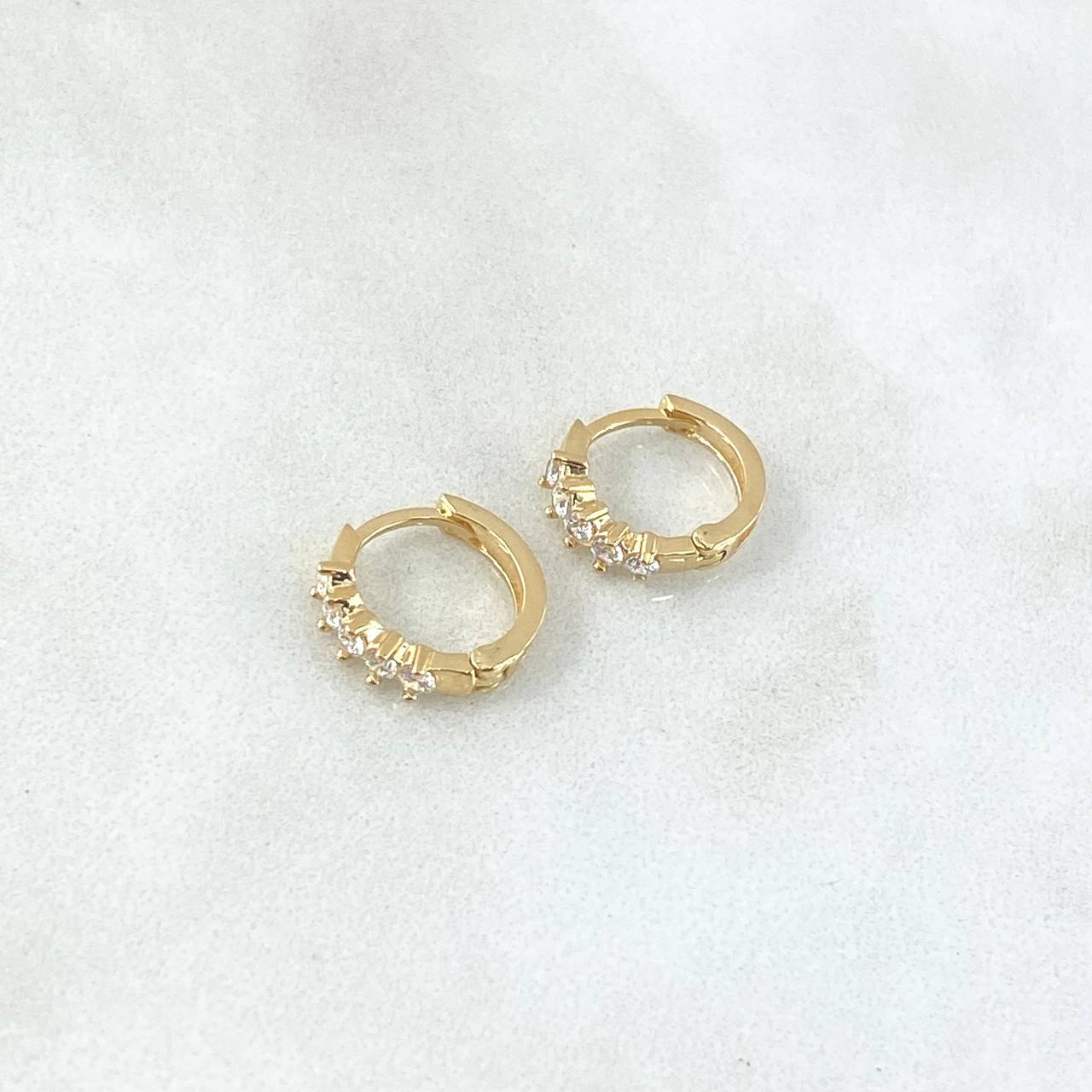 Candongas Carril Doble Basteado 1.45gr / 1.1cm / Circones Blancos Oro Amarillo 18K ©
