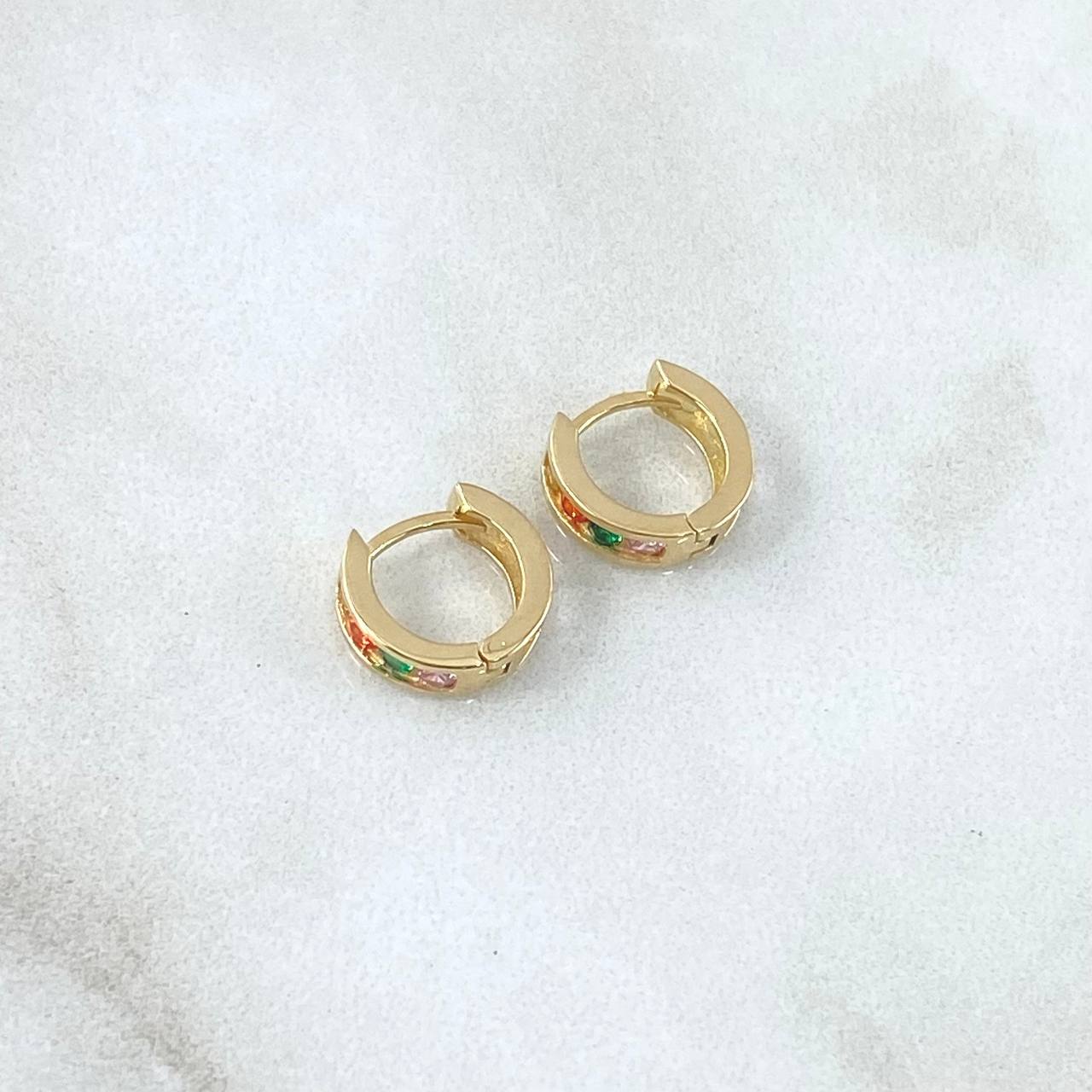 Hoop Earrings Segmented Basteado Hoop 1.8gr / 1cm / Multicolor Zircons 18K Yellow Gold ©