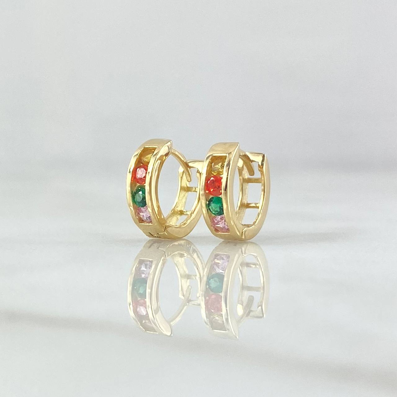 Hoop Earrings Segmented Basteado Hoop 1.8gr / 1cm / Multicolor Zircons 18K Yellow Gold ©