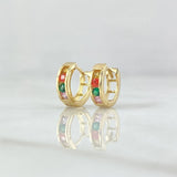 Hoop Earrings Segmented Basteado Hoop 1.8gr / 1cm / Multicolor Zircons 18K Yellow Gold ©