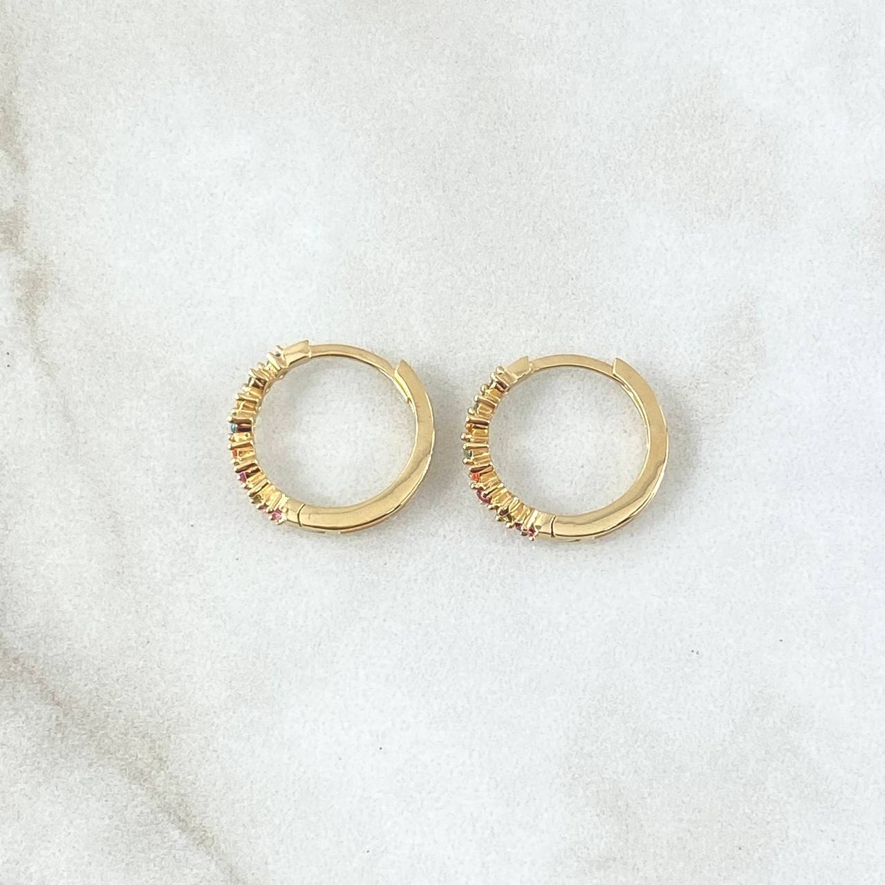 Hoop Earrings Smooth Basteado Hoop 2.7gr / 1.5cm / Multicolor Zircons 18K Yellow Gold ©