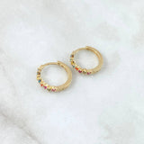 Hoop Earrings Smooth Basteado Hoop 2.7gr / 1.5cm / Multicolor Zircons 18K Yellow Gold ©