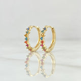 Hoop Earrings Smooth Basteado Hoop 2.7gr / 1.5cm / Multicolor Zircons 18K Yellow Gold ©