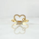 Anillo Doble Corazón Oblicuo 1.7gr / T5 3/4 / Silueta Circones Blancos Oro Amarillo 18K©
