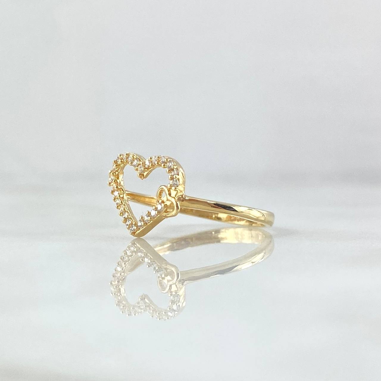 Anillo Doble Corazón Oblicuo 1.7gr / T5 3/4 / Silueta Circones Blancos Oro Amarillo 18K©