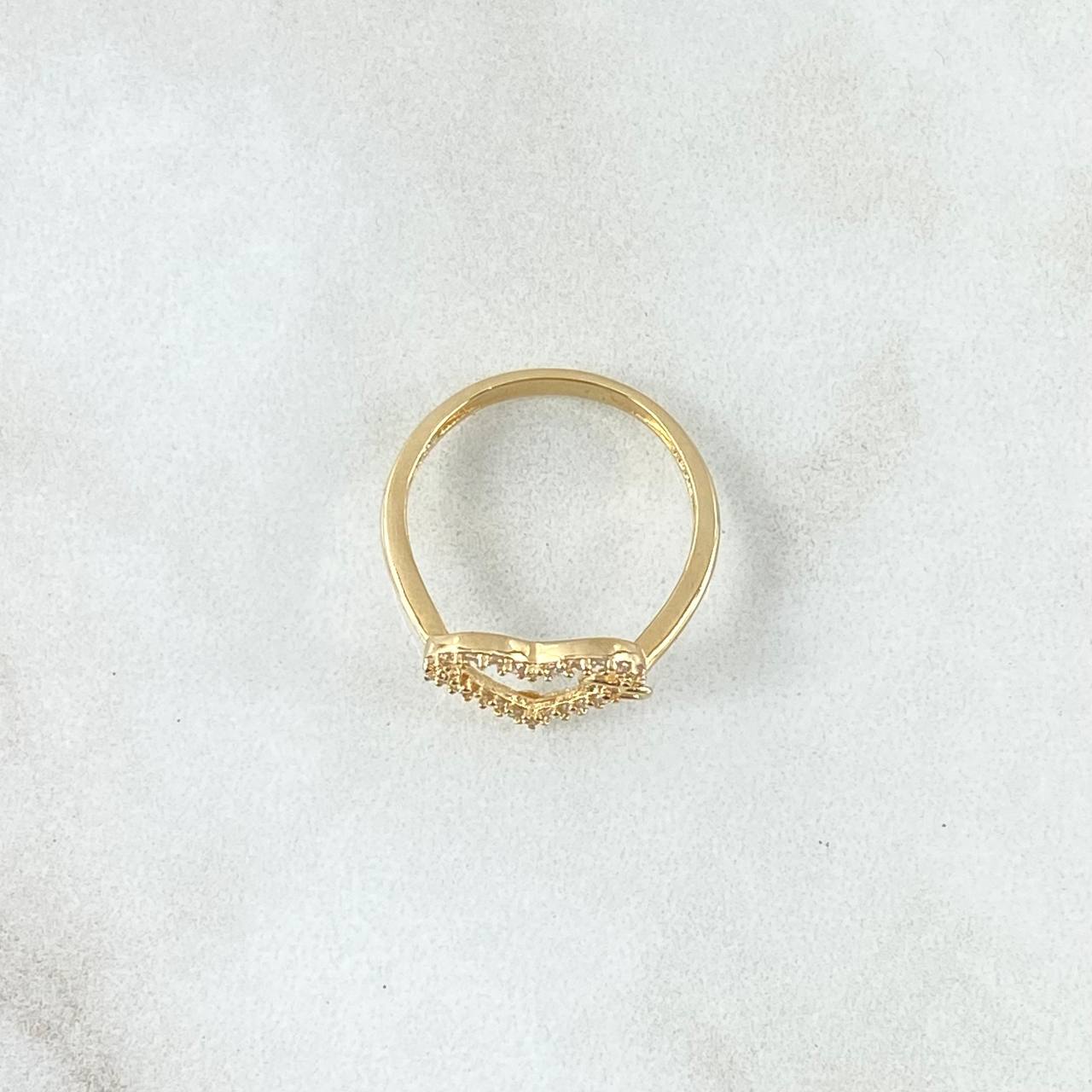 Anillo Doble Corazón Oblicuo 1.7gr / T5 3/4 / Silueta Circones Blancos Oro Amarillo 18K©