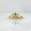 Stylized Heart Crown Ring 1.4gr / Size 6 1/2 / White and Green Zircons 18K Yellow Gold ©