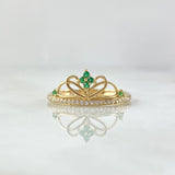 Stylized Heart Crown Ring 1.4gr / Size 6 1/2 / White and Green Zircons 18K Yellow Gold ©