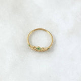 Stylized Heart Crown Ring 1.4gr / Size 6 1/2 / White and Green Zircons 18K Yellow Gold ©