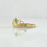 Stylized Heart Crown Ring 1.4gr / Size 6 1/2 / White and Green Zircons 18K Yellow Gold ©