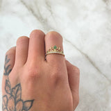 Stylized Heart Crown Ring 1.4gr / Size 6 1/2 / White and Green Zircons 18K Yellow Gold ©
